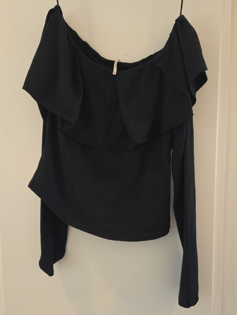 Free People Black Off-Shoulder Ruffle Long Sleeve Top